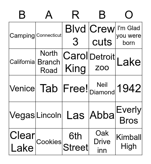 Barb 75th Birthday Bingo Card