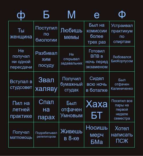 ФБМеФ БИНГО Bingo Card