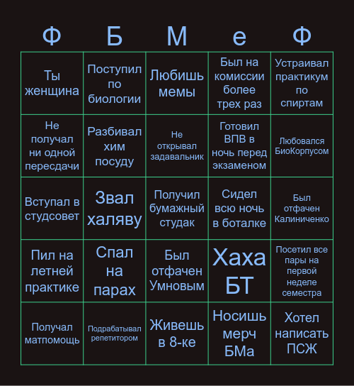 ФБМеФ БИНГО Bingo Card