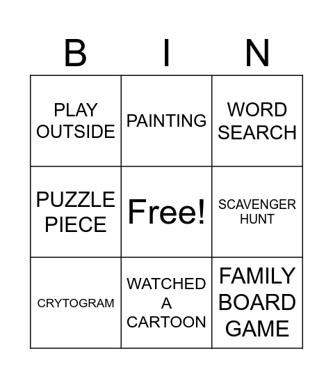 MARCH BREAK BINGO Card