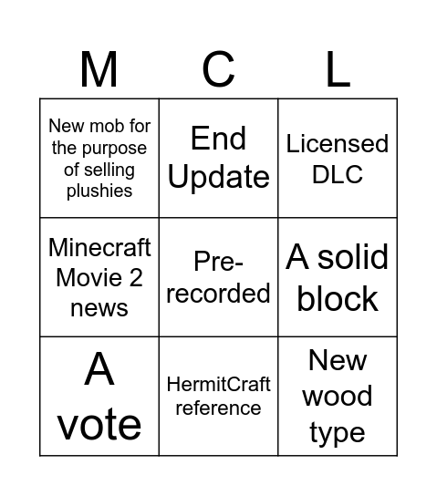Minecraft Live Bingo Card