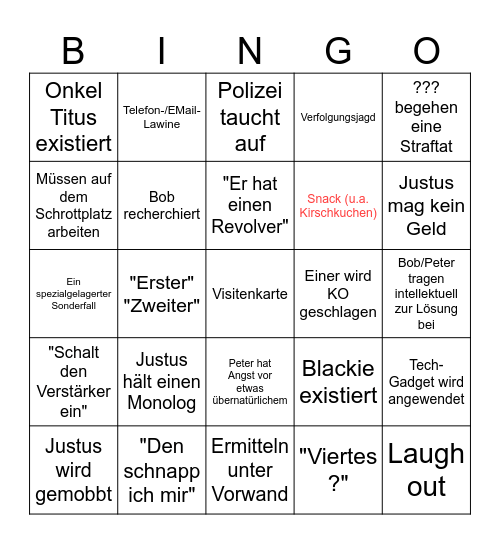 Spezialgelagertes Sonderbingo v2 Bingo Card