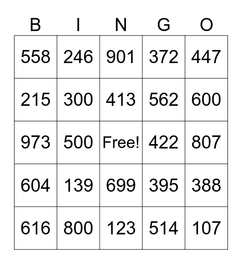 100 - 1.000 Bingo Card