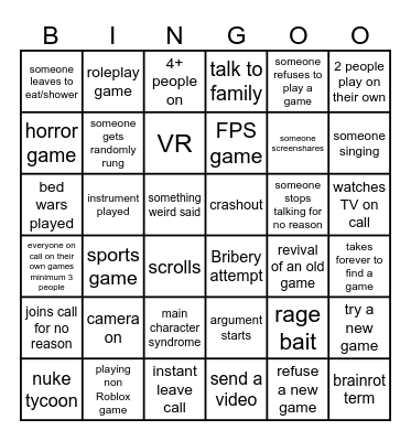 Group Chat Bingo Card