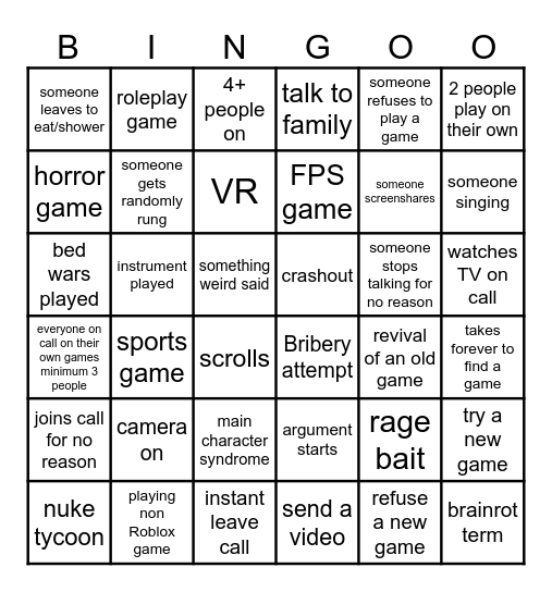 Group Chat Bingo Card