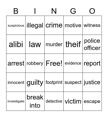 Detectives Bingo Card