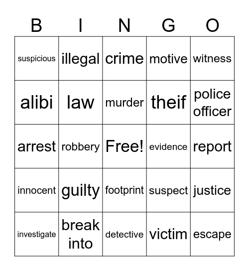 Detectives Bingo Card