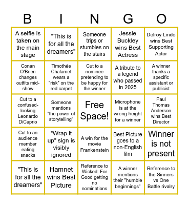 Oscars 2026! Bingo Card