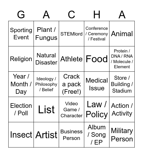 Untitled Bingo Card