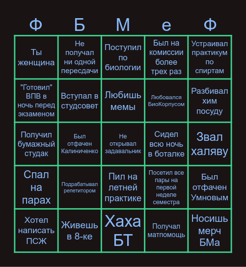 ФБМеФ БИНГО Bingo Card