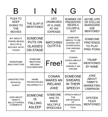 2026 OSCAR'S BINGO Card
