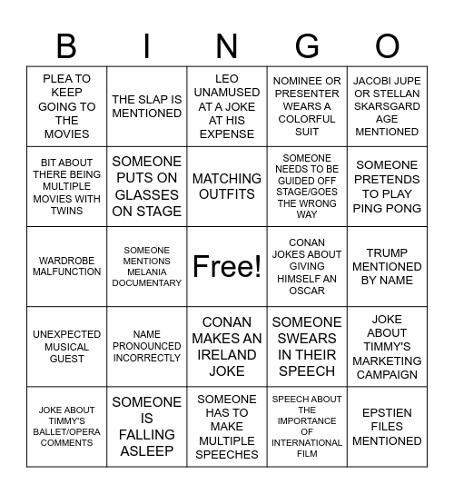 2026 OSCAR'S BINGO Card