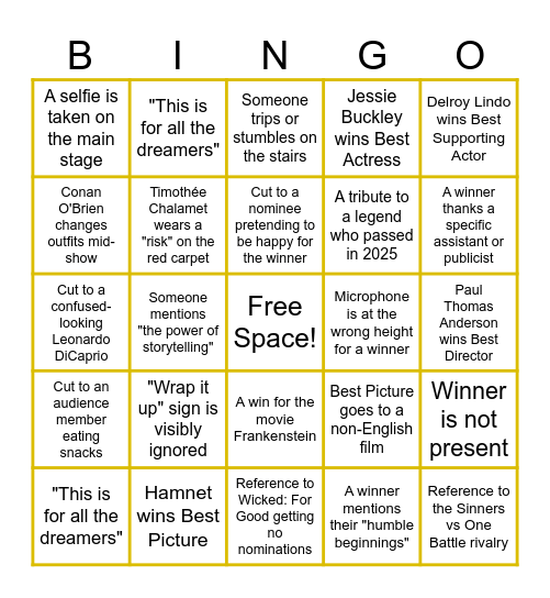 Oscars 2026! Bingo Card