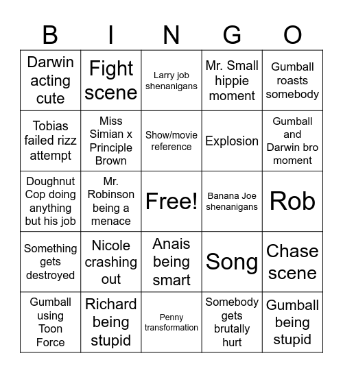 Amazing World of Gumball Bingo Card