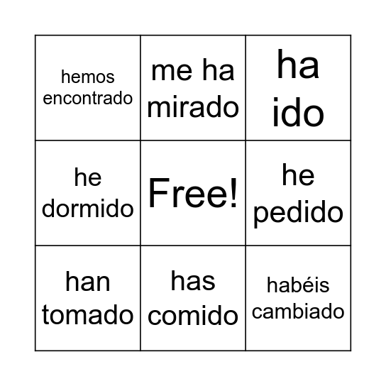 pretérito perfecto Bingo Card