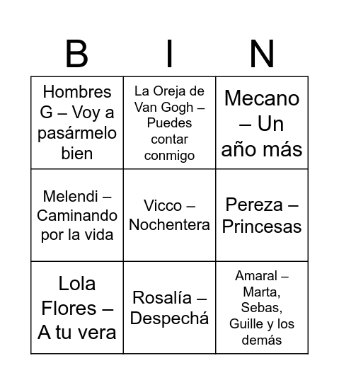Bingo musical Bingo Card