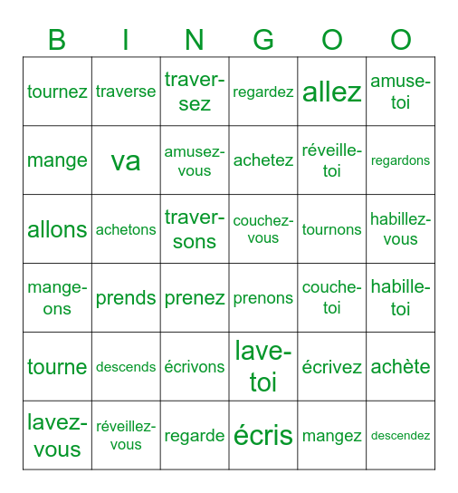 impératif Bingo Card