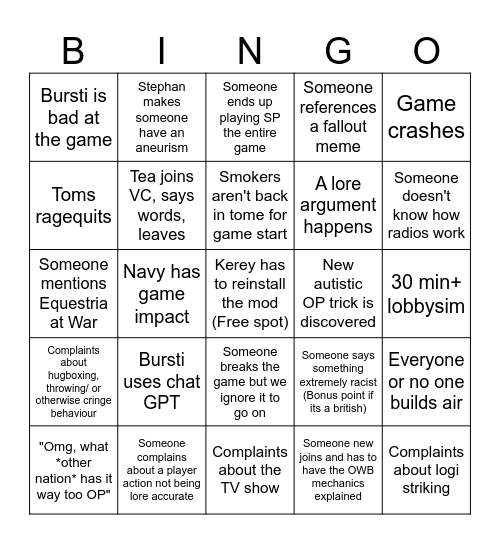 OWB Bingo Card