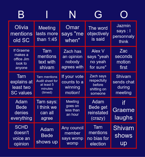 Council Bingo! Bingo Card