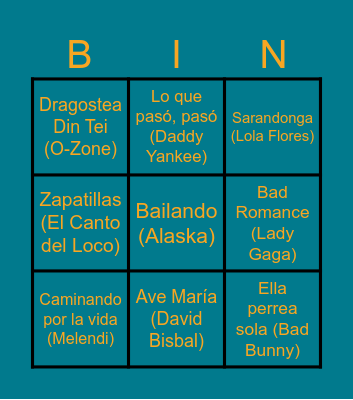 Bingo Musical Bingo Card