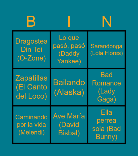 Bingo Musical Bingo Card
