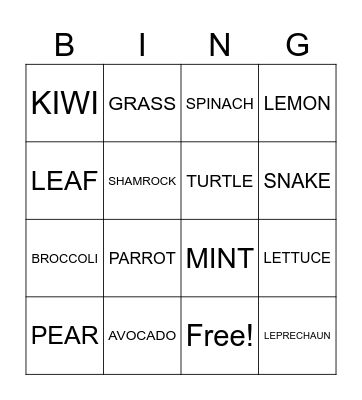 SAINT PATRICK'S GREEN BINGO Card