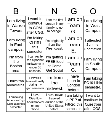 CGS January Program Bingo Card