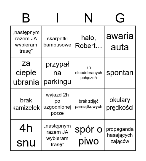góry IŻ&IŻ trip w góry Bingo Card