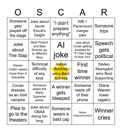 98th Oscars Bingo Card