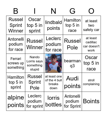 Chinese Grand Prix Bingo Card