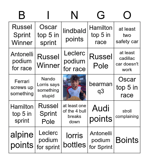Chinese Grand Prix Bingo Card