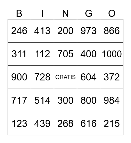 los números grandes Bingo Card
