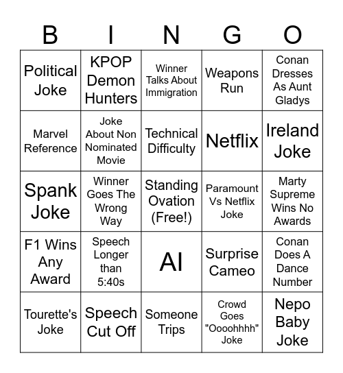 🏆 98th Oscars 🏆Watch Party 🏆Epic 🏆 Sinners Wins All🏆Bingo Card