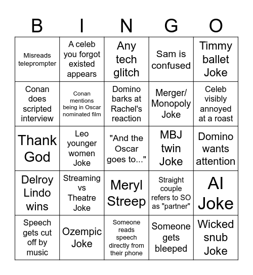 Oscars 2026 Bingo Card