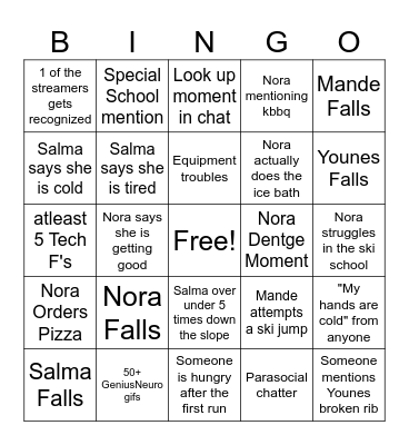 Norway Ski Trip Bingo Card