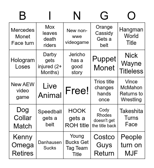 AEW 2026 Bingo Card