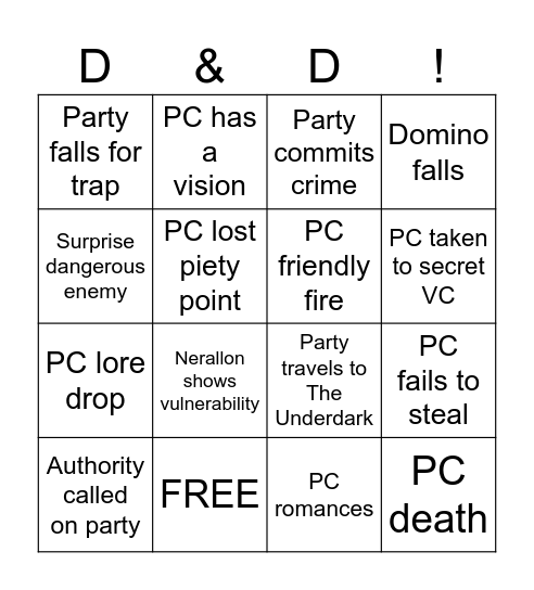 Session 19 Bingo Card