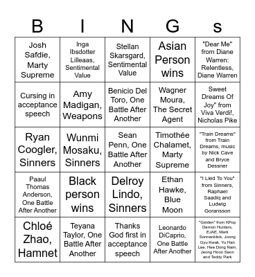 Oscars 2026 Bingo Card