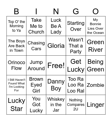 Get Your Irish Up Bingo Card