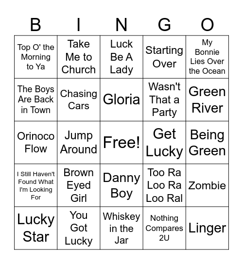 Get Your Irish Up Bingo Card