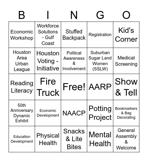 Community Family Fair Bingo Card