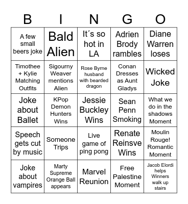 OSCARS 2026 BINGO CARD Bingo Card