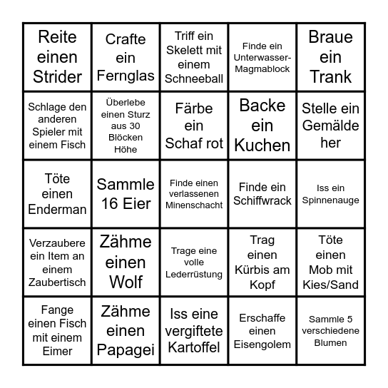 maikronik Minecraft Bingo Card