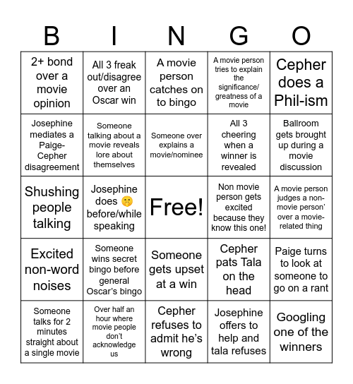 Secret Oscars Bingo Card