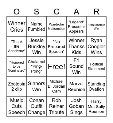 Academy Awards 2026 Bingo Card