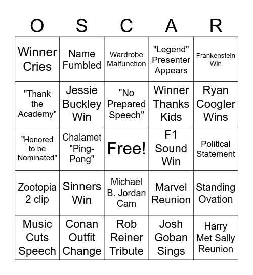 Academy Awards 2026 Bingo Card