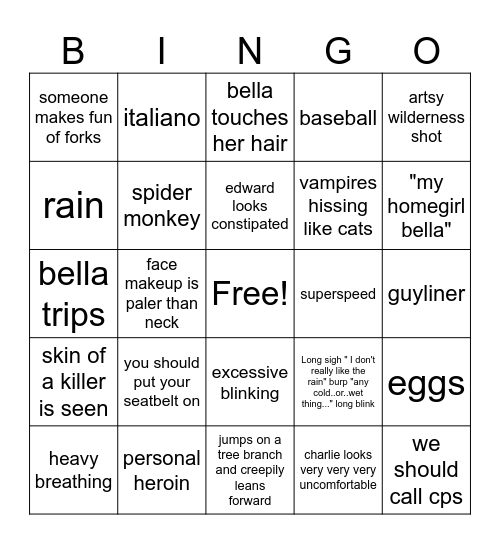 Twilight Bingo Card