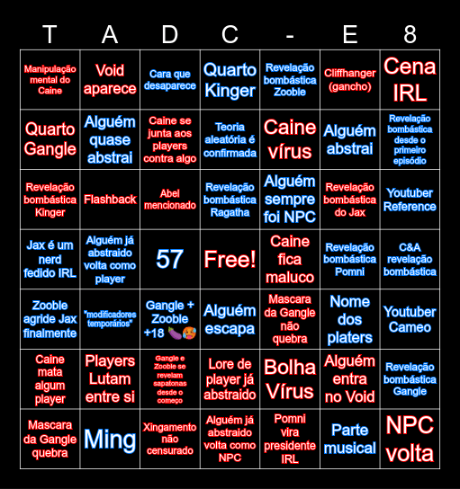 TADC Bingo ep 8 Bingo Card