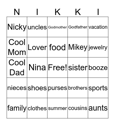 NIKKI'S 40th Bingo Card