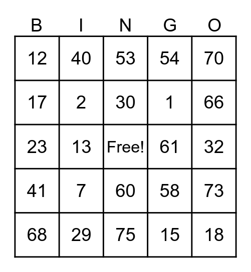 St Patrick's Day Bingo Card